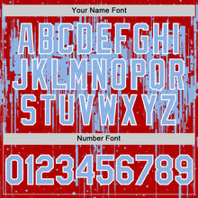 Загрузить изображение в средство просмотра галереи, Custom Red Light Blue-White Dripping Splatter 3D Pattern Design Bomber Full-Snap Varsity Letterman Hoodie Jacket
