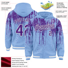 Загрузить изображение в средство просмотра галереи, Custom Light Blue Purple-White Dripping Splatter 3D Pattern Design Bomber Full-Snap Varsity Letterman Hoodie Jacket
