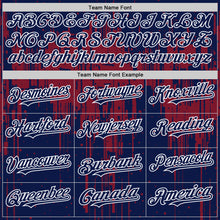 Загрузить изображение в средство просмотра галереи, Custom Navy Crimson-White Dripping Splatter 3D Pattern Design Bomber Full-Snap Varsity Letterman Hoodie Jacket
