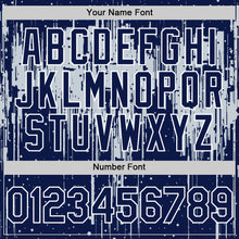 Load image into Gallery viewer, Custom Navy Silver-White Dripping Splatter 3D Pattern Design Bomber Full-Snap Varsity Letterman Hoodie Jacket
