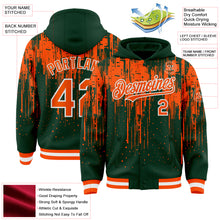 Загрузить изображение в средство просмотра галереи, Custom Green Orange-White Dripping Splatter 3D Pattern Design Bomber Full-Snap Varsity Letterman Hoodie Jacket
