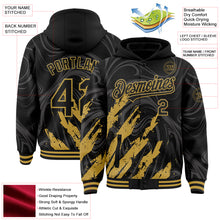 Загрузить изображение в средство просмотра галереи, Custom Black Old Gold Splash 3D Pattern Design Bomber Full-Snap Varsity Letterman Hoodie Jacket

