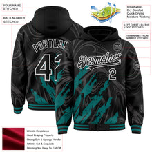 Загрузить изображение в средство просмотра галереи, Custom Black Teal-White Splash 3D Pattern Design Bomber Full-Snap Varsity Letterman Hoodie Jacket
