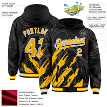 Загрузить изображение в средство просмотра галереи, Custom Black Gold-White Splash 3D Pattern Design Bomber Full-Snap Varsity Letterman Hoodie Jacket
