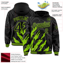 Загрузить изображение в средство просмотра галереи, Custom Black Neon Green Splash 3D Pattern Design Bomber Full-Snap Varsity Letterman Hoodie Jacket
