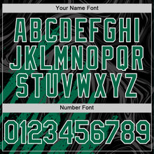 Загрузить изображение в средство просмотра галереи, Custom Black Kelly Green-White Splash 3D Pattern Design Bomber Full-Snap Varsity Letterman Hoodie Jacket
