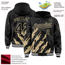 Загрузить изображение в средство просмотра галереи, Custom Black Vegas Gold-White Splash 3D Pattern Design Bomber Full-Snap Varsity Letterman Hoodie Jacket
