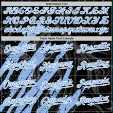 Загрузить изображение в средство просмотра галереи, Custom Black Light Blue-White Splash 3D Pattern Design Bomber Full-Snap Varsity Letterman Hoodie Jacket
