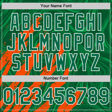 Загрузить изображение в средство просмотра галереи, Custom Kelly Green Orange-White Splash 3D Pattern Design Bomber Full-Snap Varsity Letterman Hoodie Jacket
