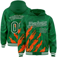 Загрузить изображение в средство просмотра галереи, Custom Kelly Green Orange-White Splash 3D Pattern Design Bomber Full-Snap Varsity Letterman Hoodie Jacket
