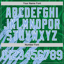 Загрузить изображение в средство просмотра галереи, Custom Kelly Green Light Blue-White Splash 3D Pattern Design Bomber Full-Snap Varsity Letterman Hoodie Jacket
