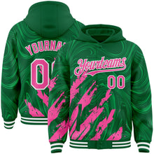 Загрузить изображение в средство просмотра галереи, Custom Kelly Green Pink-White Splash 3D Pattern Design Bomber Full-Snap Varsity Letterman Hoodie Jacket
