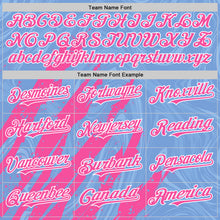 Загрузить изображение в средство просмотра галереи, Custom Light Blue Pink-White Splash 3D Pattern Design Bomber Full-Snap Varsity Letterman Hoodie Jacket
