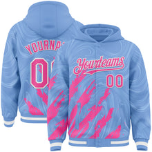 Загрузить изображение в средство просмотра галереи, Custom Light Blue Pink-White Splash 3D Pattern Design Bomber Full-Snap Varsity Letterman Hoodie Jacket
