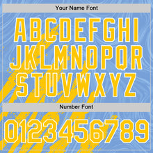 Load image into Gallery viewer, Custom Light Blue Yellow-White Splash 3D Pattern Design Bomber Full-Snap Varsity Letterman Hoodie Jacket
