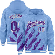 Загрузить изображение в средство просмотра галереи, Custom Light Blue Purple-White Splash 3D Pattern Design Bomber Full-Snap Varsity Letterman Hoodie Jacket
