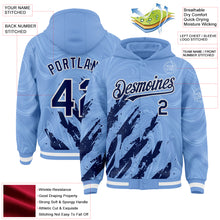 Загрузить изображение в средство просмотра галереи, Custom Light Blue Navy-White Splash 3D Pattern Design Bomber Full-Snap Varsity Letterman Hoodie Jacket
