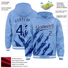 Загрузить изображение в средство просмотра галереи, Custom Light Blue Royal-White Splash 3D Pattern Design Bomber Full-Snap Varsity Letterman Hoodie Jacket
