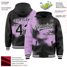 Загрузить изображение в средство просмотра галереи, Custom Black Light Purple-White Abstract Color Blocks Fragment 3D Pattern Design Bomber Full-Snap Varsity Letterman Hoodie Jacket
