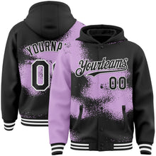 Загрузить изображение в средство просмотра галереи, Custom Black Light Purple-White Abstract Color Blocks Fragment 3D Pattern Design Bomber Full-Snap Varsity Letterman Hoodie Jacket
