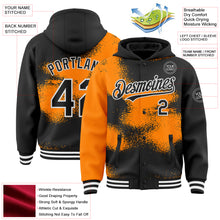 Загрузить изображение в средство просмотра галереи, Custom Black Bay Orange-White Abstract Color Blocks Fragment 3D Pattern Design Bomber Full-Snap Varsity Letterman Hoodie Jacket
