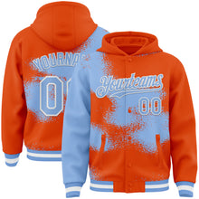Загрузить изображение в средство просмотра галереи, Custom Orange Light Blue-White Abstract Color Blocks Fragment 3D Pattern Design Bomber Full-Snap Varsity Letterman Hoodie Jacket
