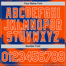 Загрузить изображение в средство просмотра галереи, Custom Orange Royal-White Abstract Color Blocks Fragment 3D Pattern Design Bomber Full-Snap Varsity Letterman Hoodie Jacket
