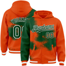 Загрузить изображение в средство просмотра галереи, Custom Orange Green-White Abstract Color Blocks Fragment 3D Pattern Design Bomber Full-Snap Varsity Letterman Hoodie Jacket
