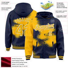 Загрузить изображение в средство просмотра галереи, Custom Navy Gold-White Abstract Color Blocks Fragment 3D Pattern Design Bomber Full-Snap Varsity Letterman Hoodie Jacket
