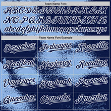 Загрузить изображение в средство просмотра галереи, Custom Navy Light Blue-White Abstract Color Blocks Fragment 3D Pattern Design Bomber Full-Snap Varsity Letterman Hoodie Jacket
