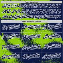 Загрузить изображение в средство просмотра галереи, Custom Navy Neon Green-White Abstract Color Blocks Fragment 3D Pattern Design Bomber Full-Snap Varsity Letterman Hoodie Jacket
