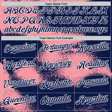 Загрузить изображение в средство просмотра галереи, Custom Navy Medium Pink-White Abstract Color Blocks Fragment 3D Pattern Design Bomber Full-Snap Varsity Letterman Hoodie Jacket
