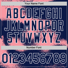 Загрузить изображение в средство просмотра галереи, Custom Navy Medium Pink-White Abstract Color Blocks Fragment 3D Pattern Design Bomber Full-Snap Varsity Letterman Hoodie Jacket
