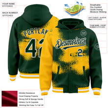 Загрузить изображение в средство просмотра галереи, Custom Green Gold-White Abstract Color Blocks Fragment 3D Pattern Design Bomber Full-Snap Varsity Letterman Hoodie Jacket
