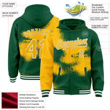 Загрузить изображение в средство просмотра галереи, Custom Kelly Green Gold-White Abstract Color Blocks Fragment 3D Pattern Design Bomber Full-Snap Varsity Letterman Hoodie Jacket
