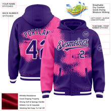 Загрузить изображение в средство просмотра галереи, Custom Purple Pink-White Abstract Color Blocks Fragment 3D Pattern Design Bomber Full-Snap Varsity Letterman Hoodie Jacket
