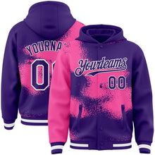 Загрузить изображение в средство просмотра галереи, Custom Purple Pink-White Abstract Color Blocks Fragment 3D Pattern Design Bomber Full-Snap Varsity Letterman Hoodie Jacket
