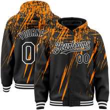 Загрузить изображение в средство просмотра галереи, Custom Black Bay Orange-White Splash 3D Pattern Design Bomber Full-Snap Varsity Letterman Hoodie Jacket
