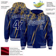 Загрузить изображение в средство просмотра галереи, Custom Royal Old Gold-White Splash 3D Pattern Design Bomber Full-Snap Varsity Letterman Hoodie Jacket
