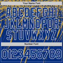 Загрузить изображение в средство просмотра галереи, Custom Royal Old Gold-White Splash 3D Pattern Design Bomber Full-Snap Varsity Letterman Hoodie Jacket
