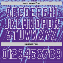 Загрузить изображение в средство просмотра галереи, Custom Purple Light Blue-White Splash 3D Pattern Design Bomber Full-Snap Varsity Letterman Hoodie Jacket
