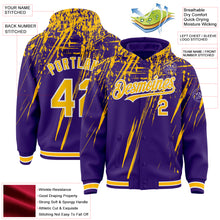 Загрузить изображение в средство просмотра галереи, Custom Purple Gold-White Splash 3D Pattern Design Bomber Full-Snap Varsity Letterman Hoodie Jacket
