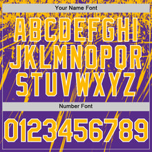 Загрузить изображение в средство просмотра галереи, Custom Purple Gold-White Splash 3D Pattern Design Bomber Full-Snap Varsity Letterman Hoodie Jacket
