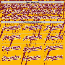 Загрузить изображение в средство просмотра галереи, Custom Gold Crimson-White Splash 3D Pattern Design Bomber Full-Snap Varsity Letterman Hoodie Jacket
