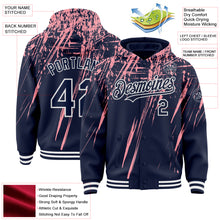 Загрузить изображение в средство просмотра галереи, Custom Navy Medium Pink-White Splash 3D Pattern Design Bomber Full-Snap Varsity Letterman Hoodie Jacket
