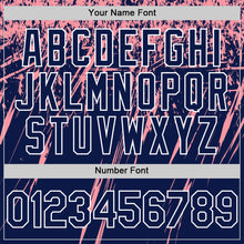 Загрузить изображение в средство просмотра галереи, Custom Navy Medium Pink-White Splash 3D Pattern Design Bomber Full-Snap Varsity Letterman Hoodie Jacket
