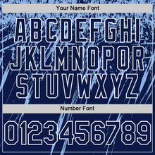 Загрузить изображение в средство просмотра галереи, Custom Navy Light Blue-White Splash 3D Pattern Design Bomber Full-Snap Varsity Letterman Hoodie Jacket
