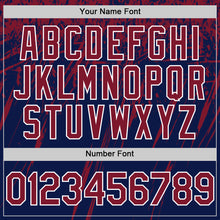 Загрузить изображение в средство просмотра галереи, Custom Navy Crimson-White Splash 3D Pattern Design Bomber Full-Snap Varsity Letterman Hoodie Jacket
