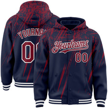 Загрузить изображение в средство просмотра галереи, Custom Navy Crimson-White Splash 3D Pattern Design Bomber Full-Snap Varsity Letterman Hoodie Jacket
