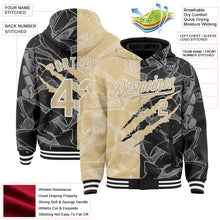 Загрузить изображение в средство просмотра галереи, Custom Graffiti Pattern Vegas Gold Black-White Scratch Bomber Full-Snap Varsity Letterman Hoodie Jacket
